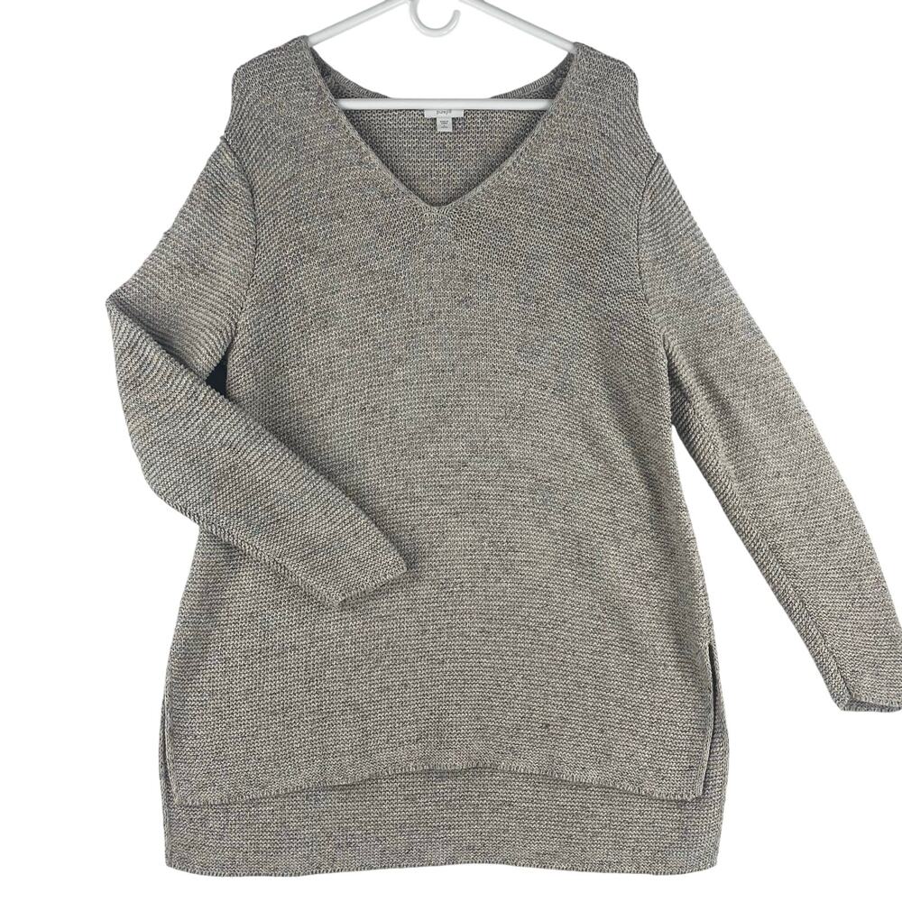 pureJill J.Jill WMNS Relaxed V-Neck Sweater Tunic L Petite Oatmeal Heather Gray